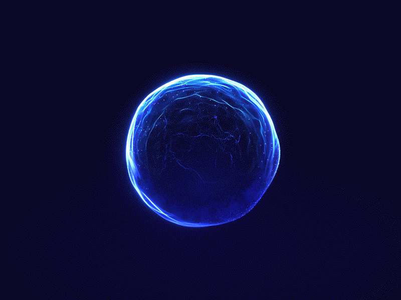 Animated blue energy sphere on dark background.