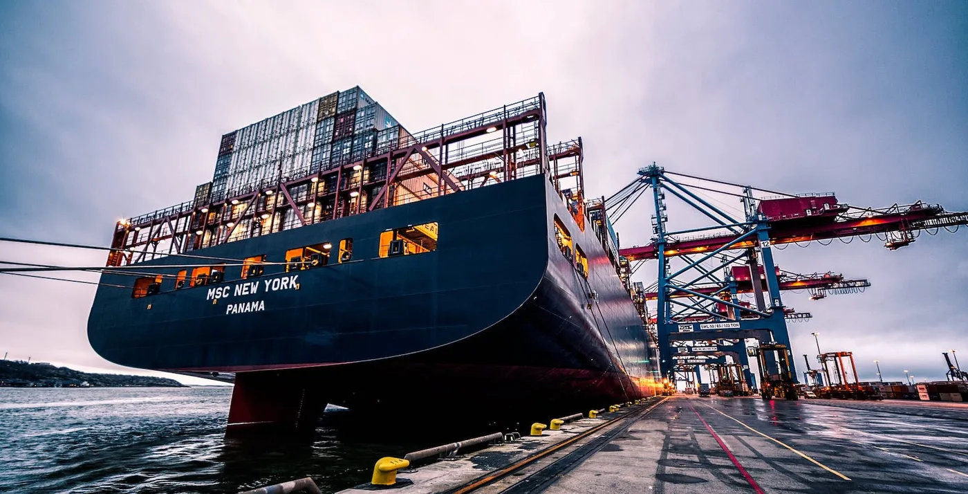 Cargo ship MSC New York at industrial port